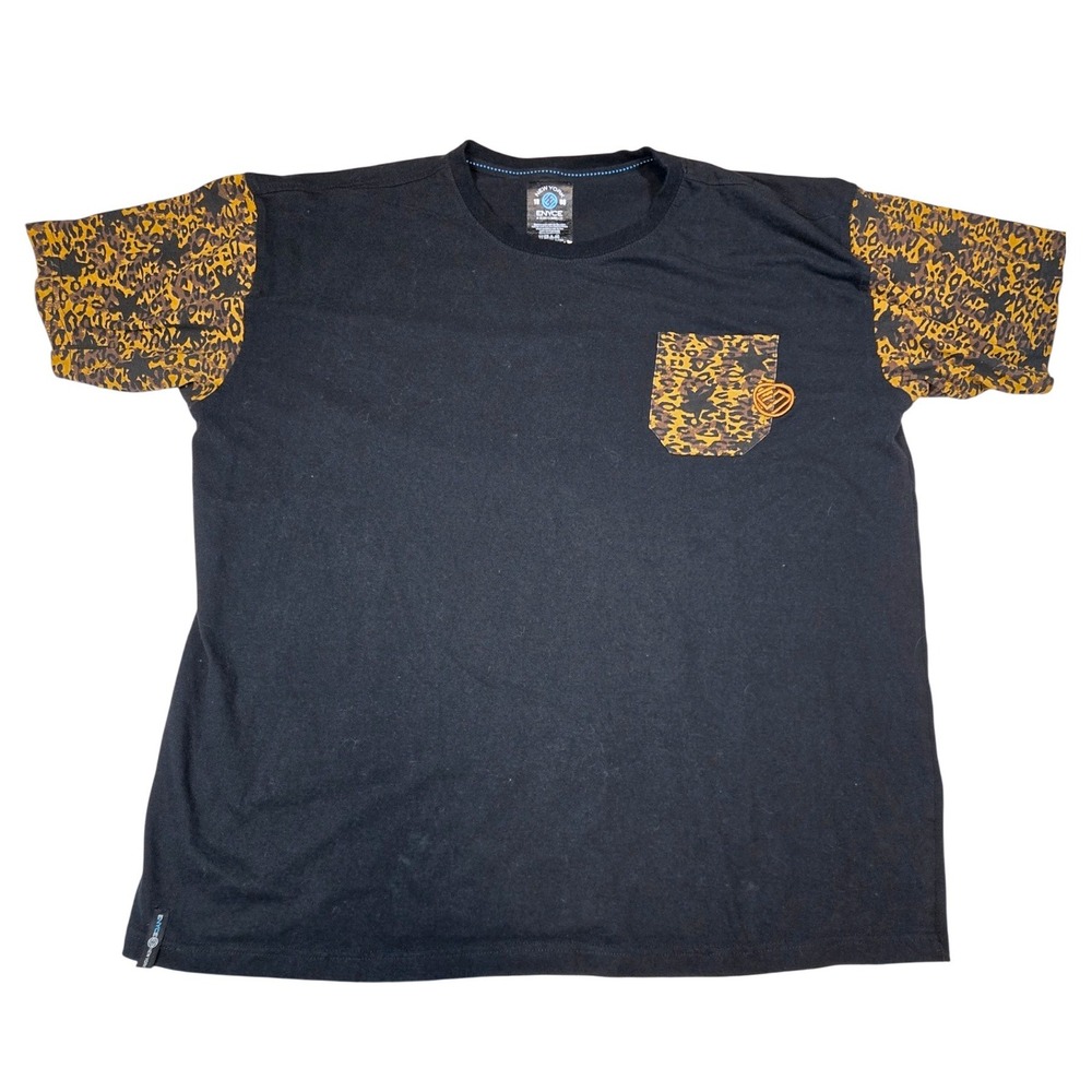 Enyce Mens T-Shirt Black Leopard Print Sleeves Pocket Tee Streetwear Size XL